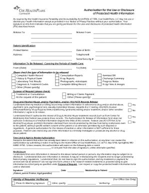 Fillable Online Authorization for Disclosure of Health Information Fax ...