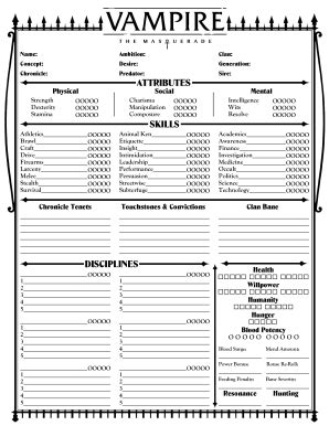 Vampire The Masquerade Character Sheet - Fill and Sign Printable ...