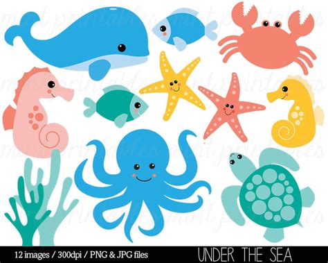 Sea Animal Clipart, Under the Sea, Baby Sea Creatures Clip Art, Animal ...
