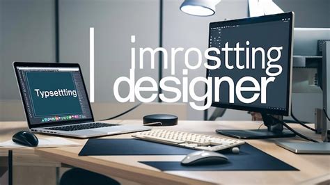Laptop showing typesetting software on graphic designer workspace ...