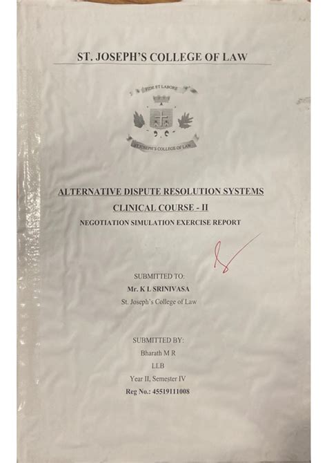 Negotiation Simulation Exercise Report - ST. COLLEGE OF LAW FIDE ET ...