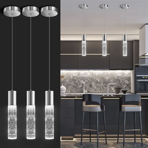 OKELI Modern Pendant Lights,LED Bubble Crystal Kitchen Island Light ...