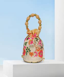 Sunesh Creation Raw Silk Floral Ethnic Rajasthani Embroidered Potli Bag ...