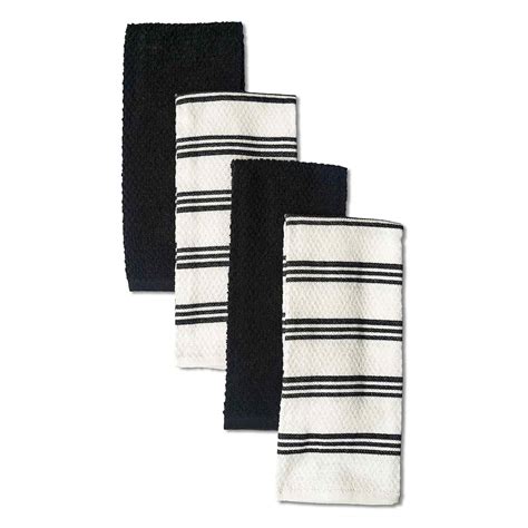 Set of 4 Black Rockridge Terry Cotton Kitchen Towels