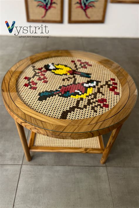 Coffee Table with Replacable Art - The Beauty of Finches (32 inch diam ...