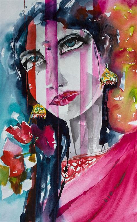 "Movie Star": Red Violet Watercolor Painting by Veronique Piaser-moyen ...