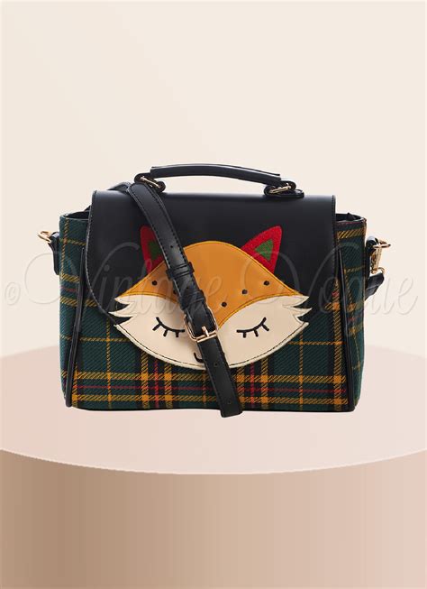 Banned Retro Tartan & Fuchs Handtasche “Scandi Fox Bag” in Schwarz ⋆ ...