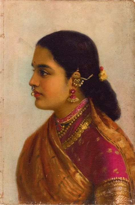 Portrait Of A Young Woman in Russet And Crimson Sari by Raja Ravi Varm ...