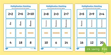 2 Times Table Multiplication Matching Puzzle