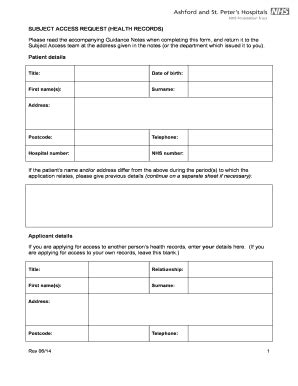 Fillable Online SUBJECT ACCESS REQUEST HEALTH RECORDS Fax Email Print ...