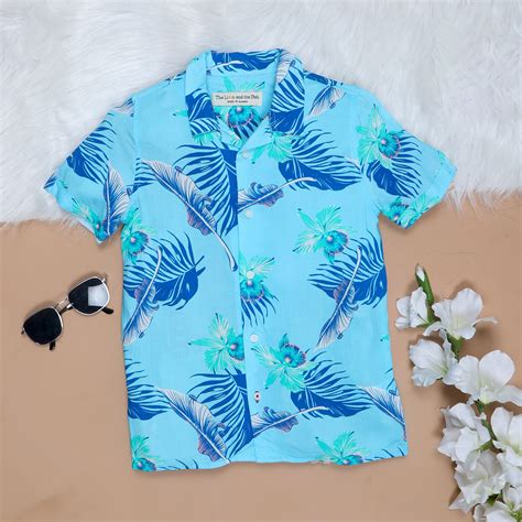 Shop Latest Sky Blue Boys Tropical Flower Printed Shirt
