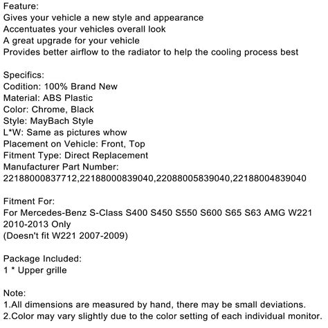 Buy Fit For Mercedes Benz S-Class W221 S550 S600 S63 S65 Chrome MayBach ...