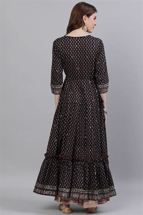 Buy Ishin Womens Black Yoke Embellished Anarkali Kurta 33216 Online ...