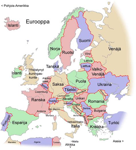 Map showing the names of European countries in Finnish. | FINLAND ...