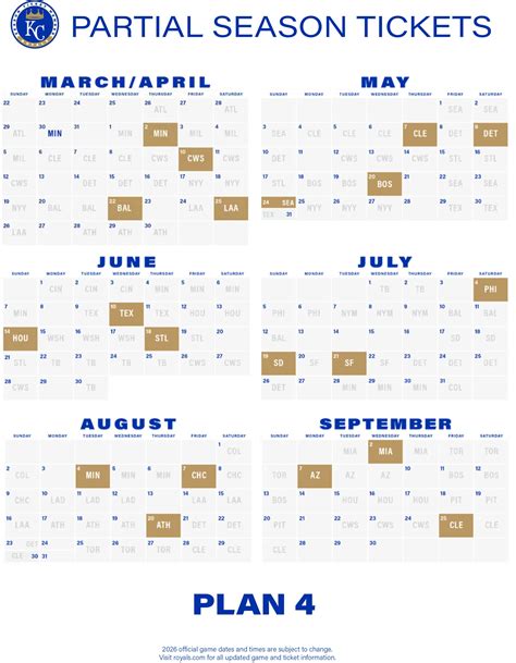 Season Ticket Package Schedules | Kansas City Royals