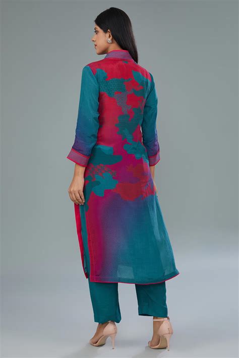 Teal-Blue/ Pink Cotton Silk Digital Printed Co-ord Set – Kahani Lush