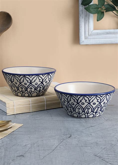 Get Mehraab Blue Off-White Ceramic Taper Bowls Set Of Two at ₹ 1579 ...