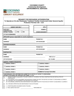 Fillable Online coconino az Request To Verify Discharge Authorization ...