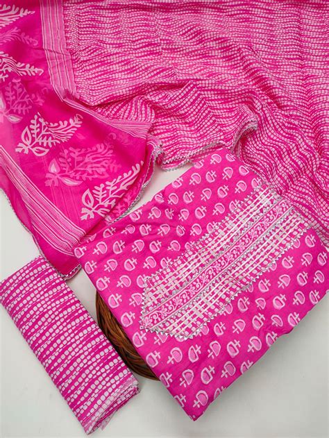 Tie Work Hand Block Suit Set with Cotton Dupatta - TSPTW1 – The Street Pal