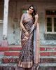 Dark Deep Brown Floral Printed Cotton Silk Saree – PushpDhan
