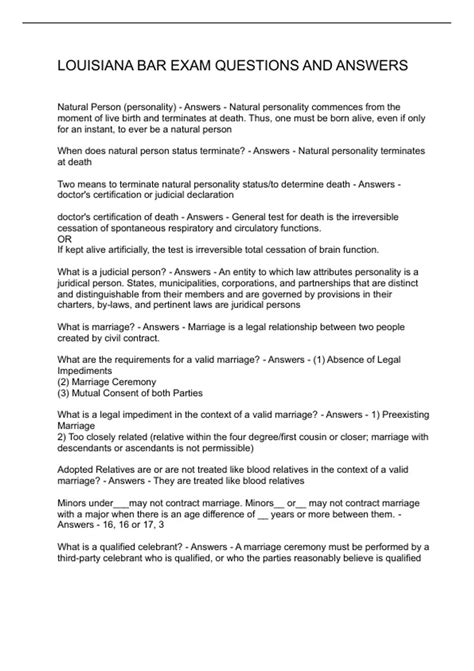 LOUISIANA BAR EXAM QUESTIONS AND ANSWERS - LOUISIANA BAR - Stuvia US