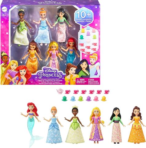 Amazon.com: Mattel Disney Princess Toys, Small Doll Party Set with 6 ...