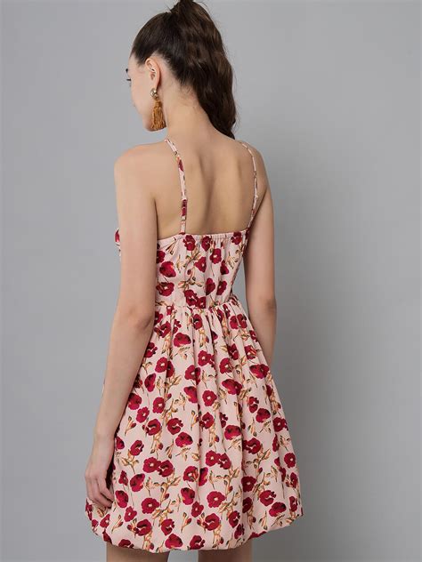 Emeros Nude Halter Neck with Stylized Back Puffed Women Printed Dress
