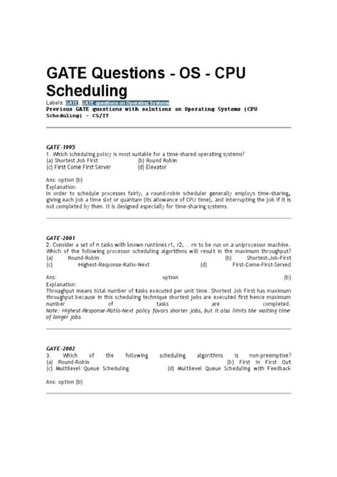 GATE Questions on CPU Scheduling - OS Concepts and Solutions - Studocu