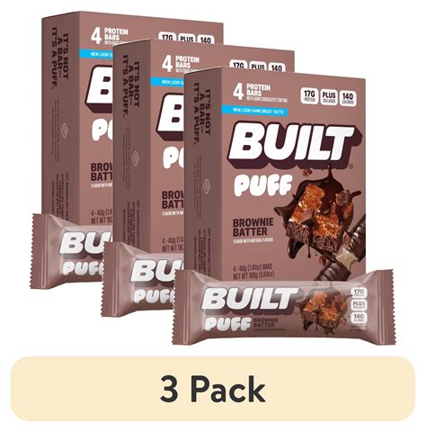 (3 pack) BUILT Puff Protein Bar, Brownie Batter, 17g Protein, Collagen ...