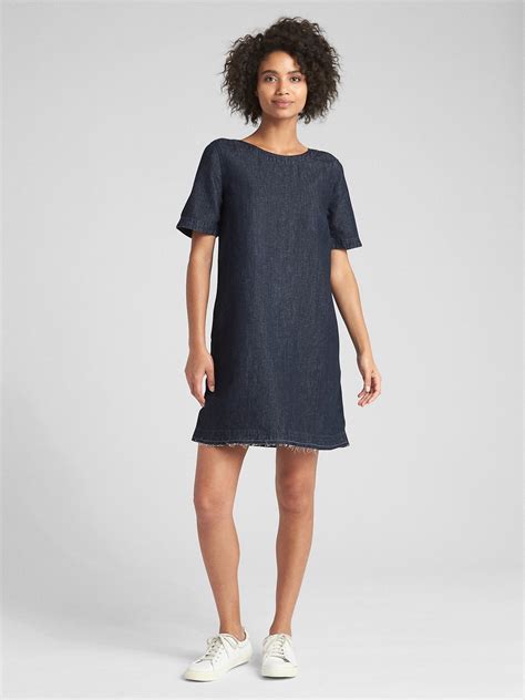 Denim Shift Dress with Let-Down Hem | Gap