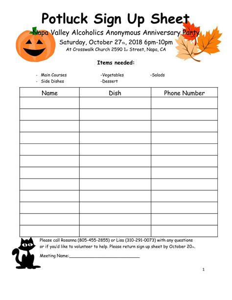 Free Printable Potluck Signup Sheet Templates [PDF, Word, Excel]