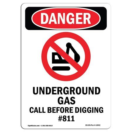 Signmission Safety Sign, OSHA Danger, 7" Height, Underground Gas Call ...