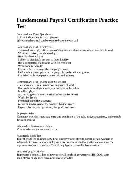 Fundamental Payroll Certification Practice Test | Exams Business ...