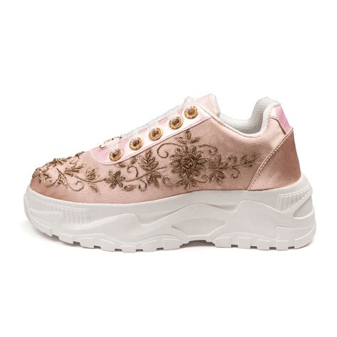 The Eliana Luxury Pink Satin Embellished Trainer – Rettrose India