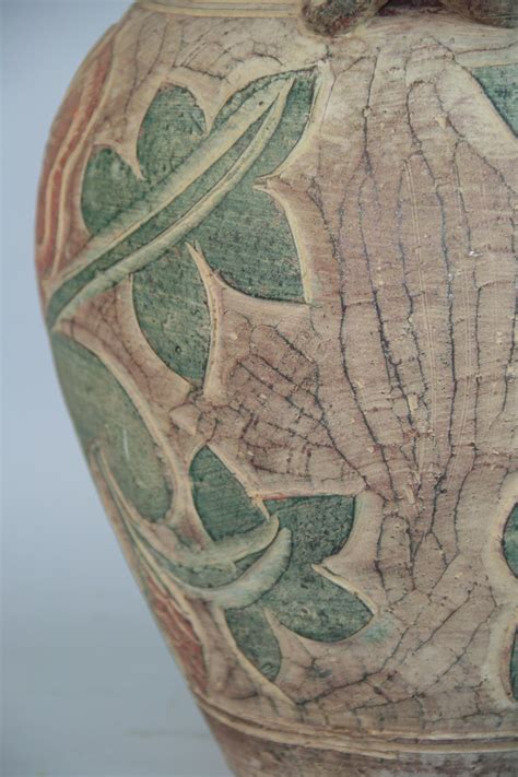 Large Spanish Incised Terracotta Vase For Sale at 1stDibs