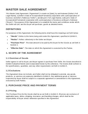 Fillable Online Master Sale Agreement Template Fax Email Print - pdfFiller