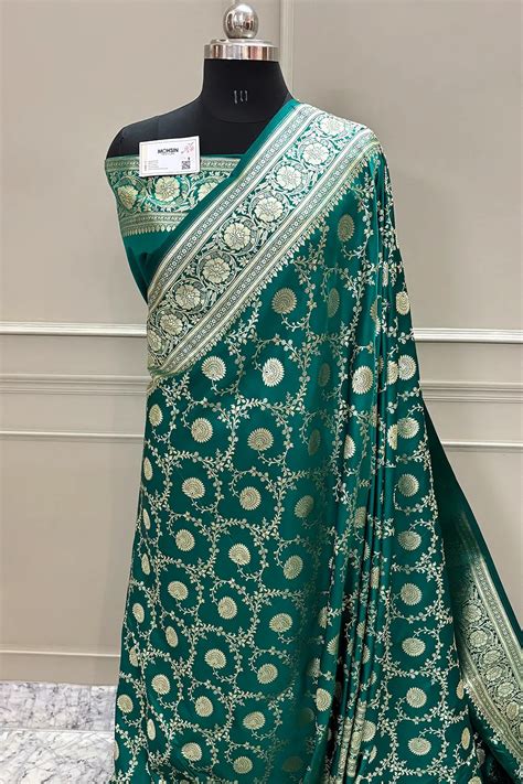 Sea Green Pankhuri Jaal Katan Silk Banarasi Saree – Mohsin Textiles