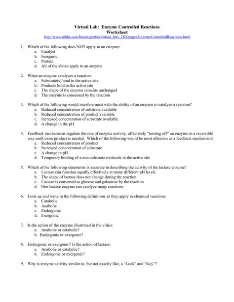 Image result for Enzyme-Controlled Reactions Virtual Lab Key