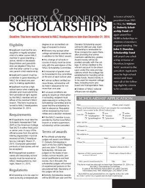 Fillable Online nalc Doherty and Donelon Scholarships Application Form ...