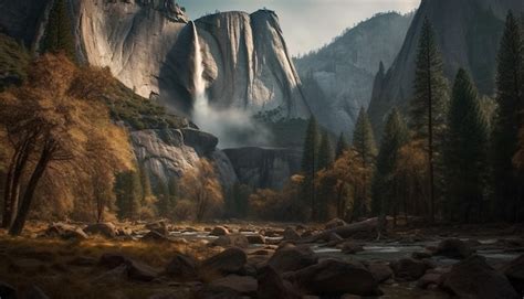 Majestic mountain range tranquil scene falling leaves generated by ai ...