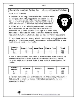 Making Inferences From Random Data Independent Practice Worksheet ...
