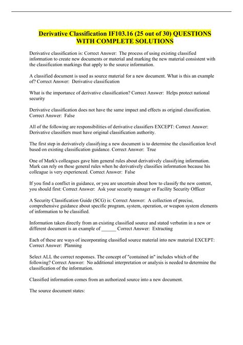 Derivative Classification IF103.16 (25 out of 30) QUESTIONS WITH ...