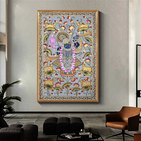 Shrinathji in Lotus Pond - Handmade Pichwai Painting (Unframed/ 5 x 3 ...