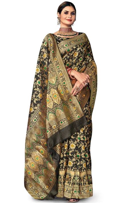 KARAGIRI Womens Banarasi Silk Black Saree With Blouse Piece : Amazon.in ...
