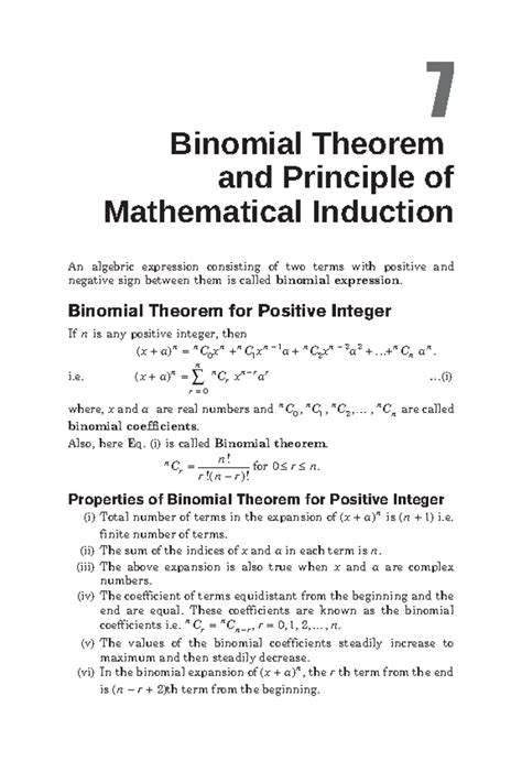 Binomial Theorem and Mathematical Induction Notes (MATH 101) - Studocu