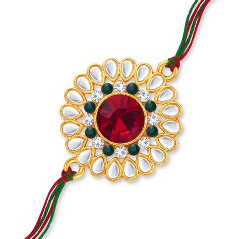 Sukkhi Glittery Gold Plated Floral Rakhi with Roli Chawal and Raksha B ...