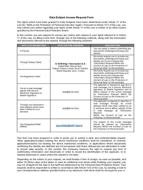 Fillable Online Data Subject Access Request Form - Desk360 CRM Fax ...