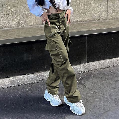Buy Timbrigte Womens Cargo Pants High Rise Baggy Wide Leg Boyfriend ...