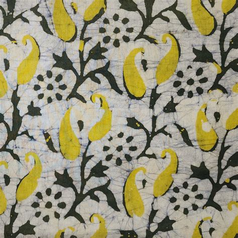 Pure Cotton Moum Batik Off White With Dark Green And Lemon Yellow Kair ...