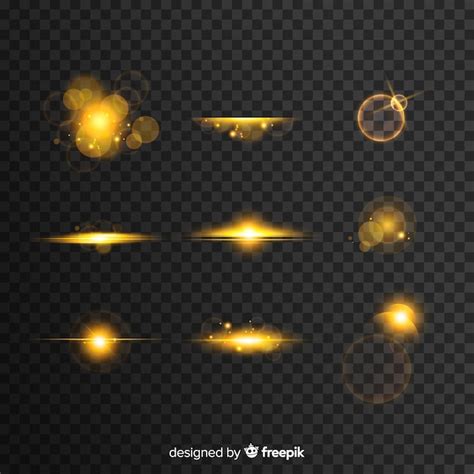 Variété de collection d'effets de lumière dorée | Vecteur Gratuite